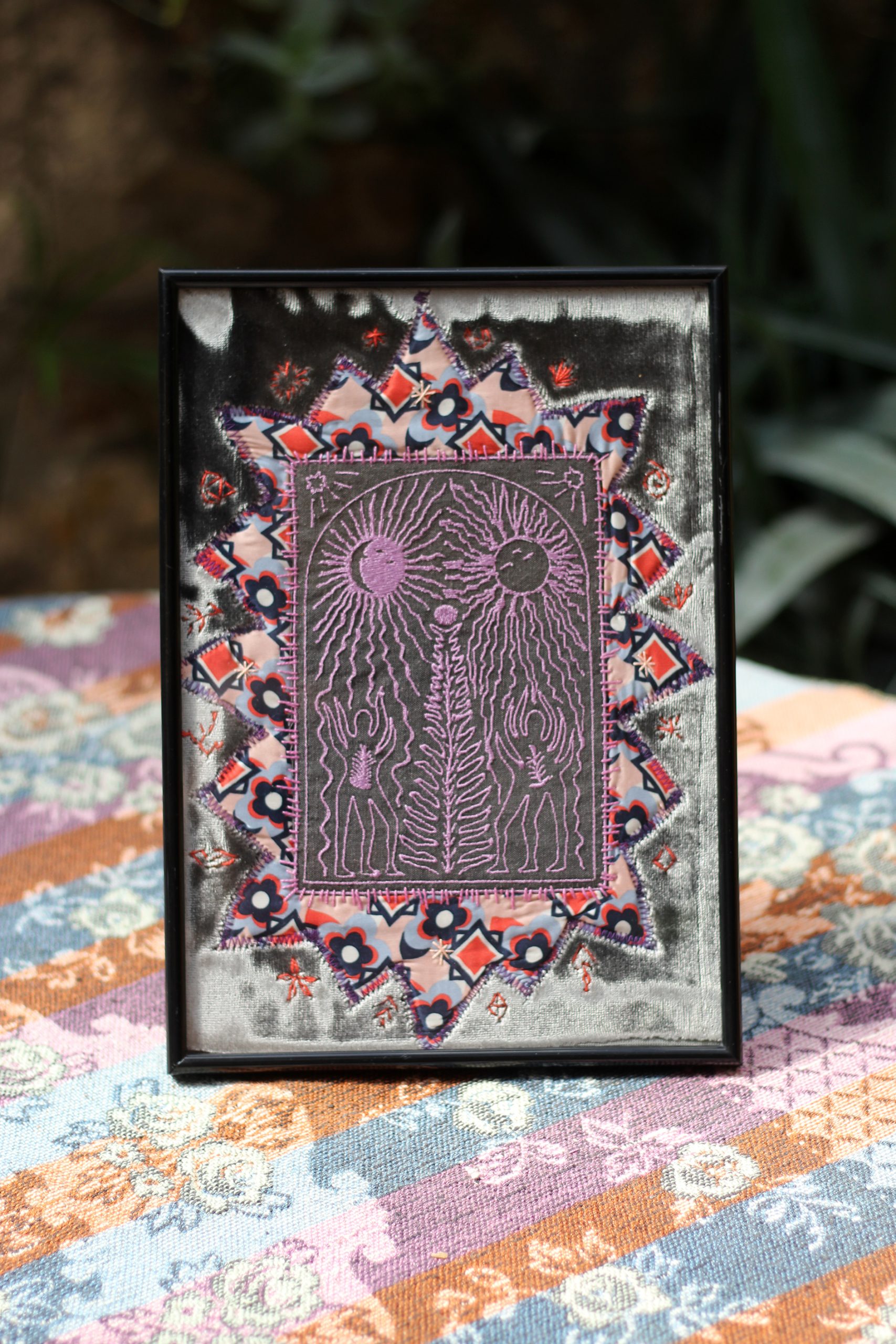 Dancing with the sun and the moon embroidery